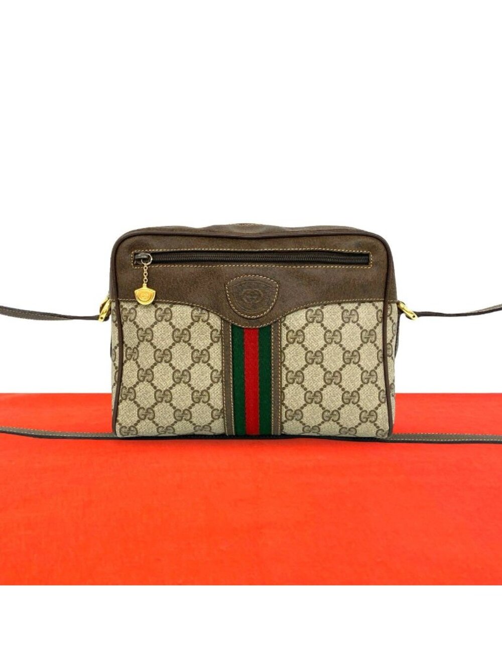 Gucci Vintage Sherry Line GG Pattern Logo Leather Shoulder Bag Pochette Brown